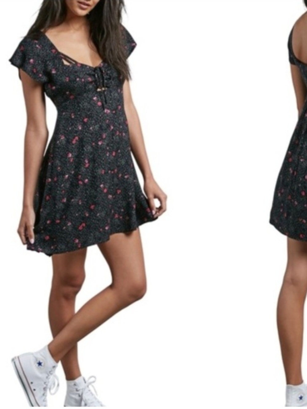 Volcom Black Mini Dress with Pink Floral Print